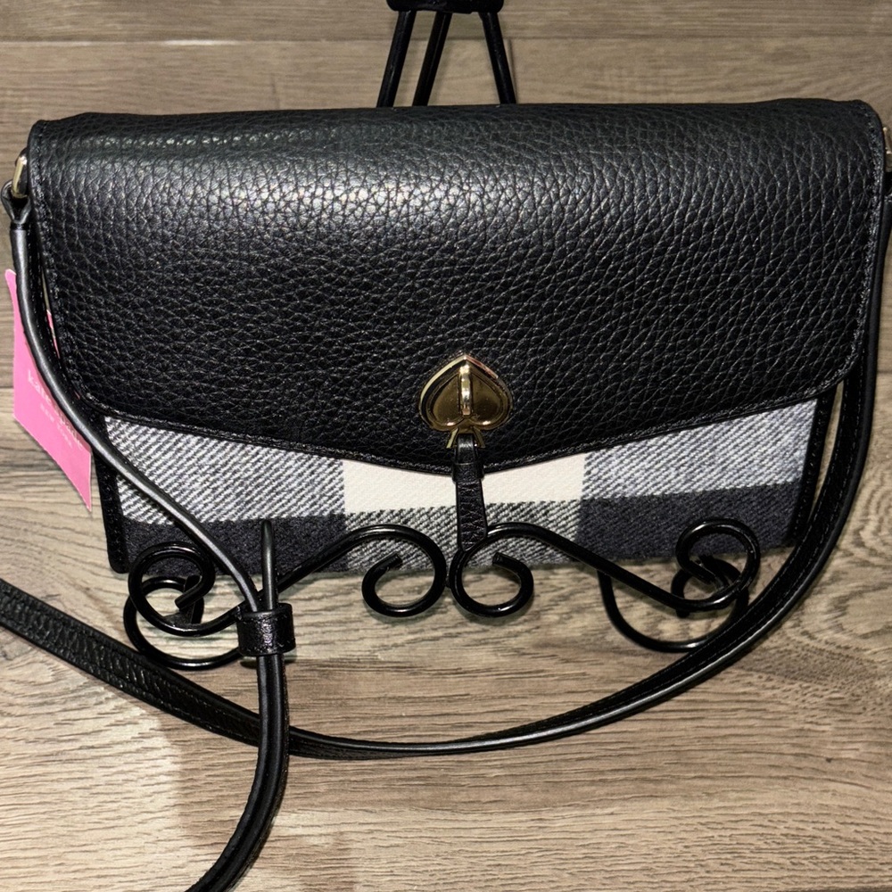 kate spade marti festive check fabric wallet crossbody bag nwt